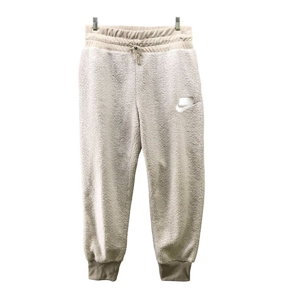 Nike Sherpa Jogger Sweatpants Womens XL Beige Cuffed Fleece High Rise - Picture 1 of 10